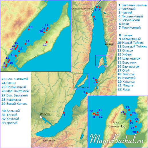 Схема расположения островов Байкала